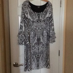 Polyester dress, long ruffled sleeve